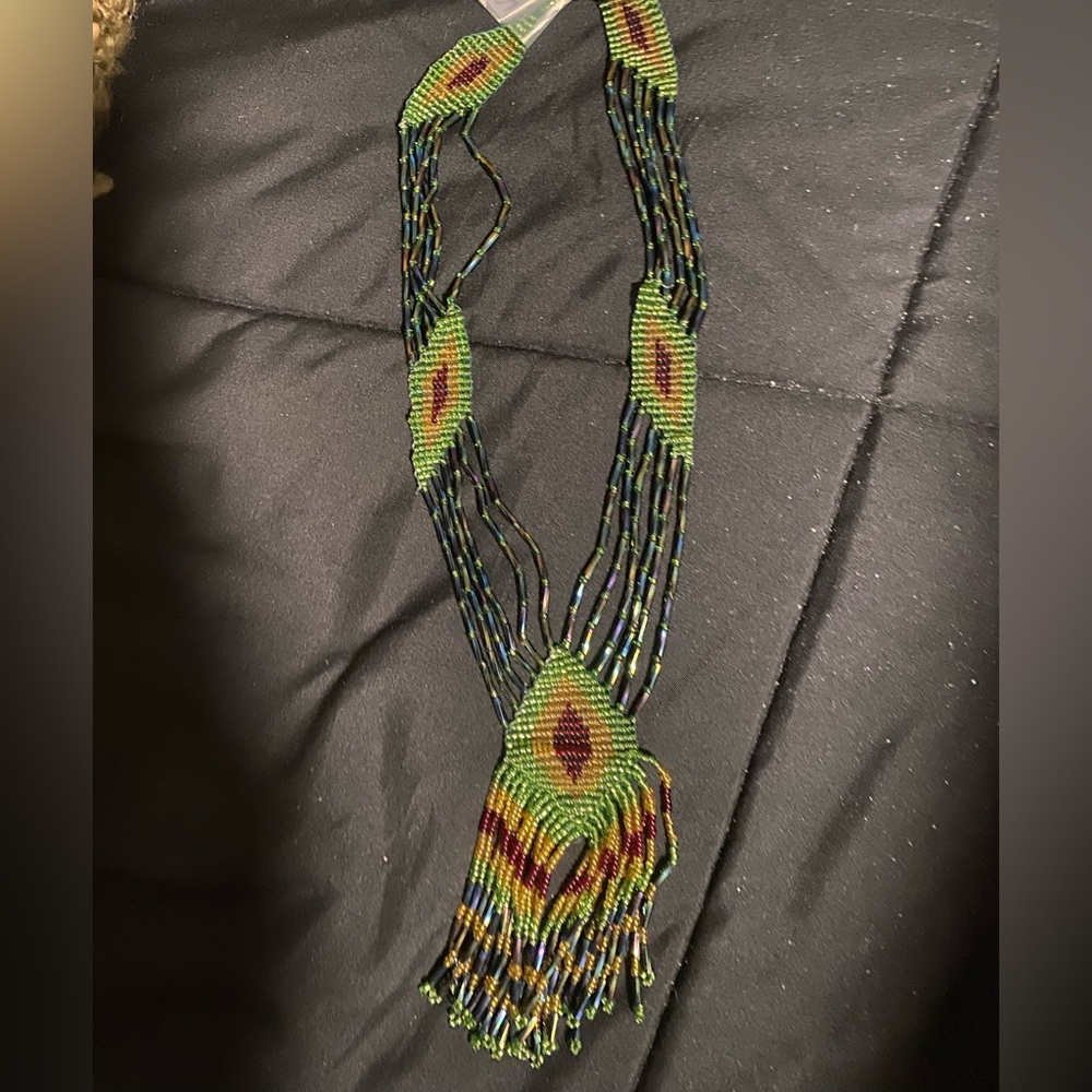 Handcrafted Beaded Necklace - Green and Black
